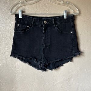 Zara Black Denim Frayed Hem Shorts